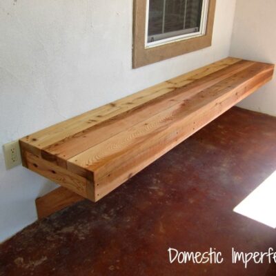 build in wooden porch bench