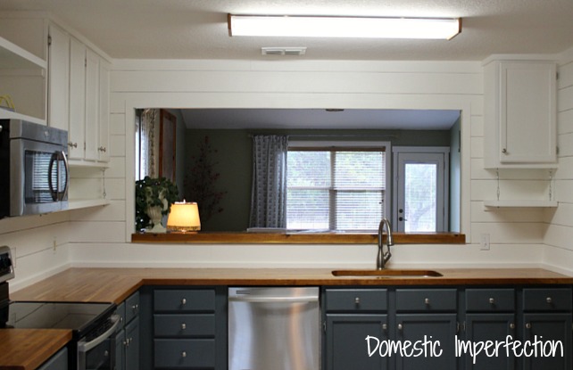 two toned kitchen w/ open shelving