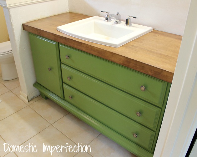 Turn a dresser into a bathroom vanity - Domestic Imperfection