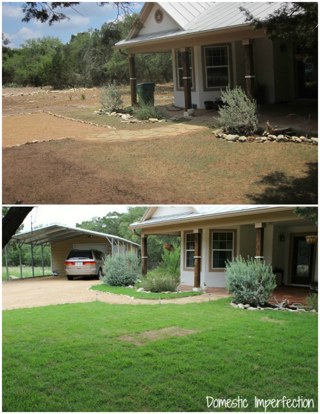 Before and after laying sod