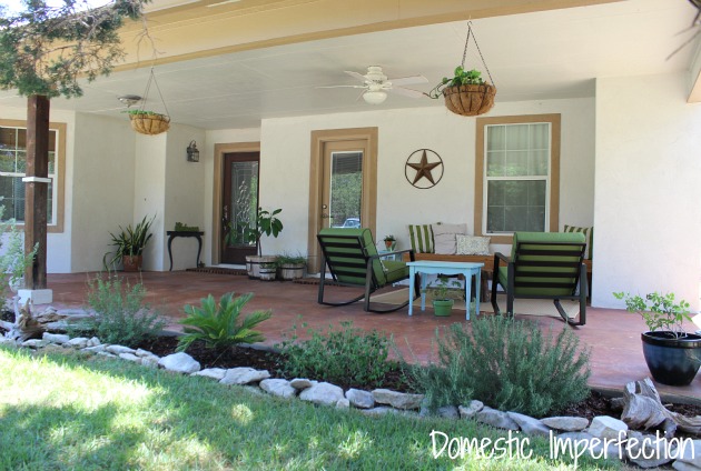 large casual front porch - lots of DIY projects!