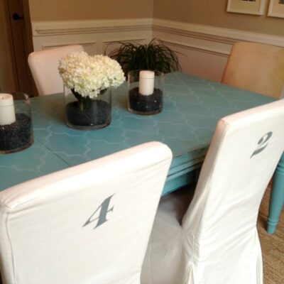 tone on tone stenciled table