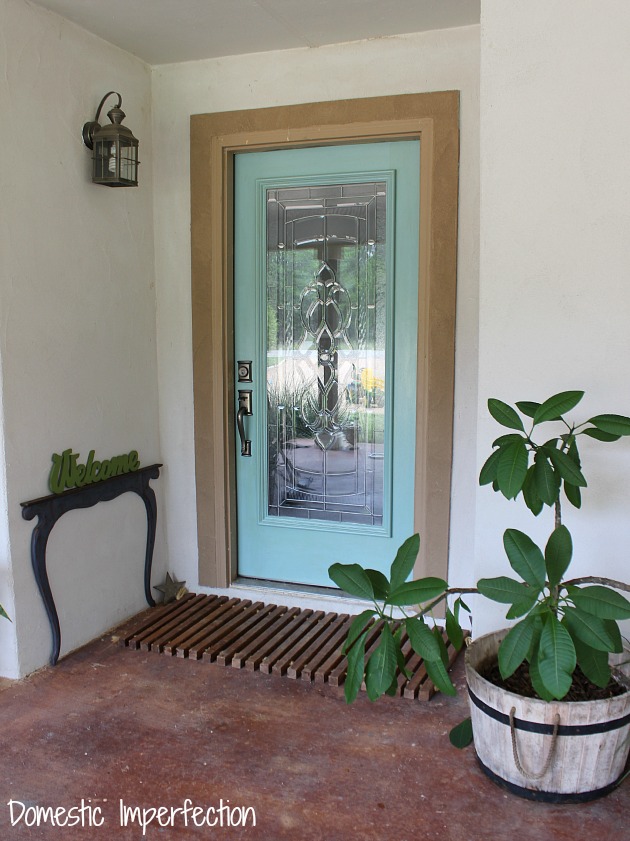 blue and glass front door (Aspiring Blue by Behr)