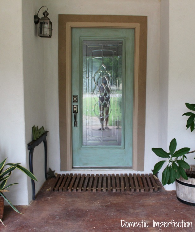 blue front door distressed with stain