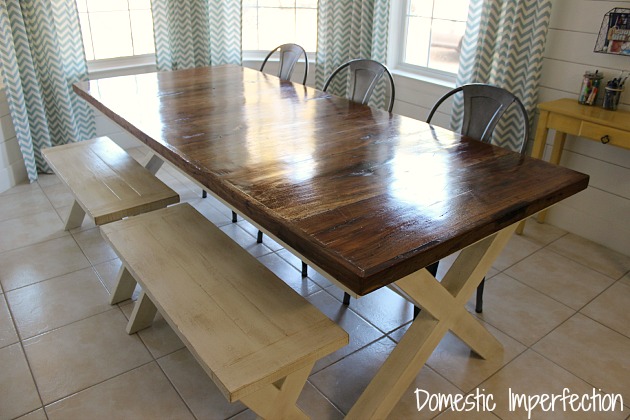 farmhouse table and metal chairs