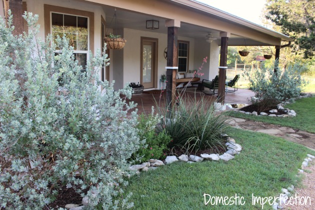 A close up of a flower garden in front of a house