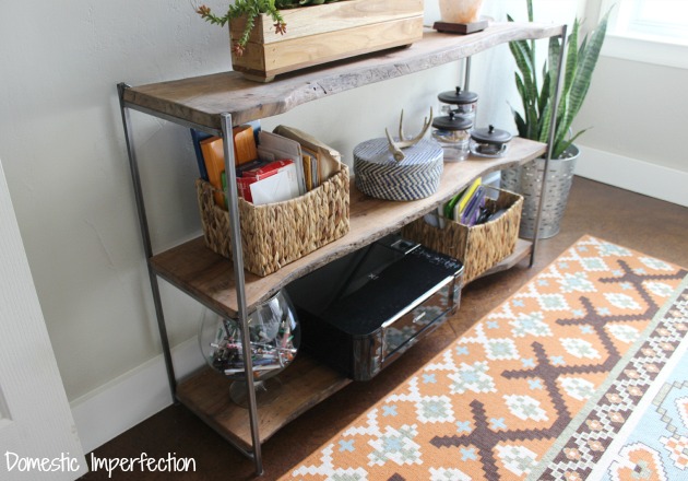 rustic wood and metal bookshelf