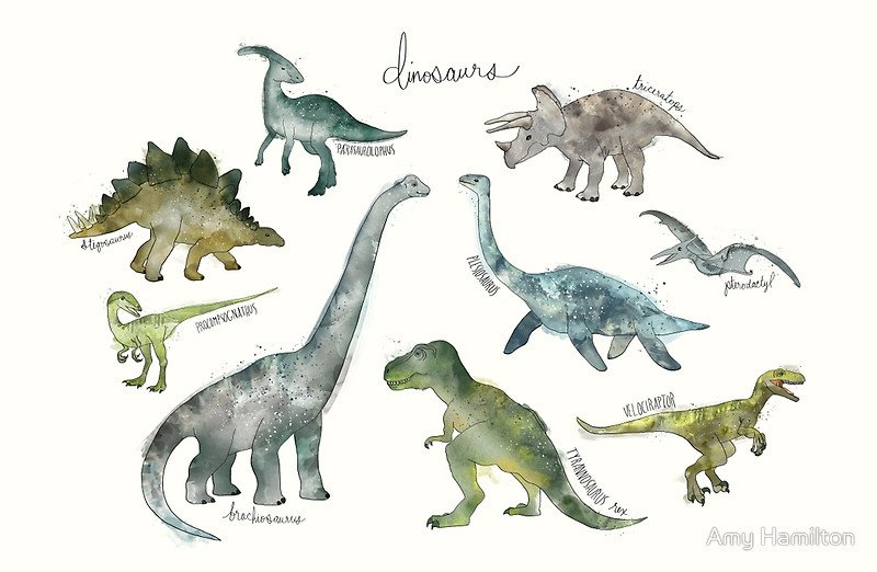 watercolor dinosaurs