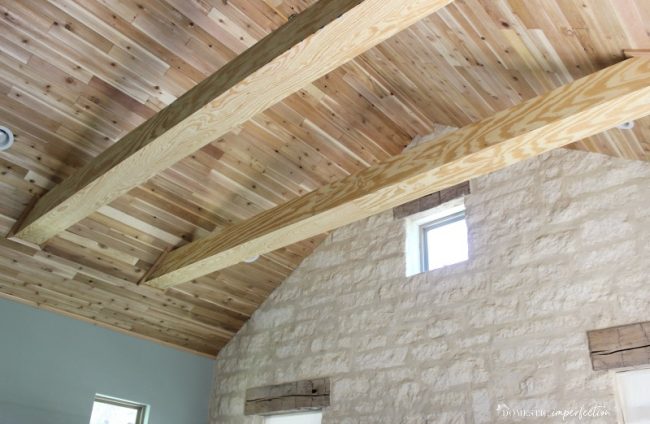 cedar plank wood ceiling