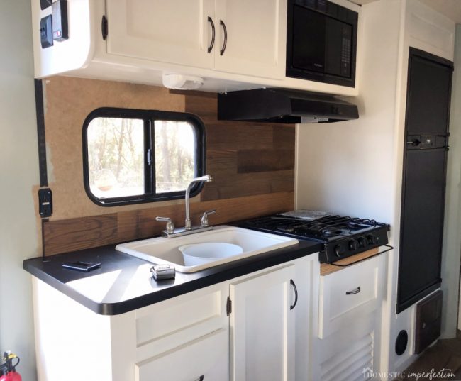 Rustic wood backsplash