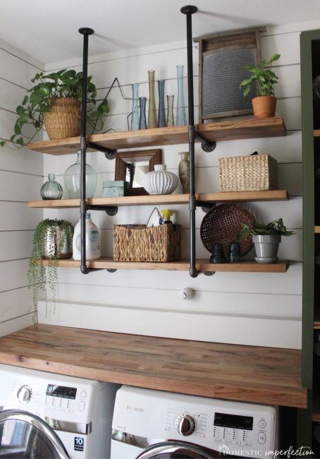 DIY pipe shelving - farmhouse laundry room 