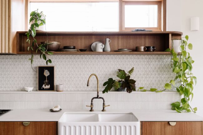 white tile backsplash