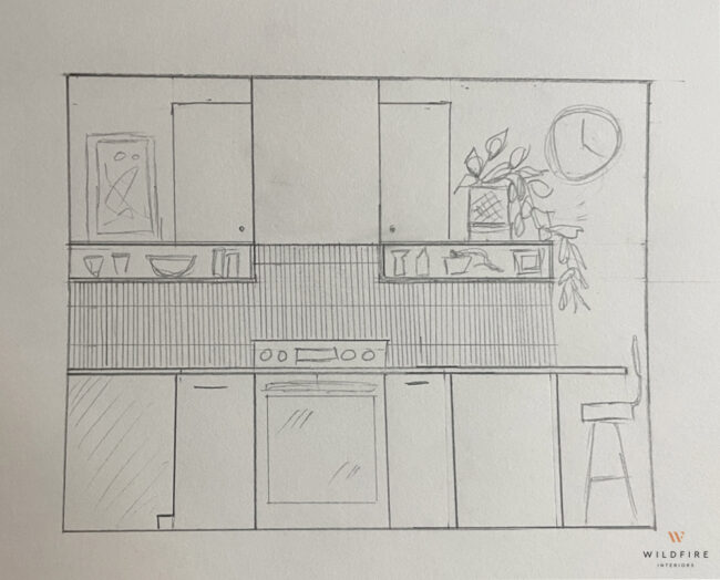 Mid-century modern new construction kitchen design sketch