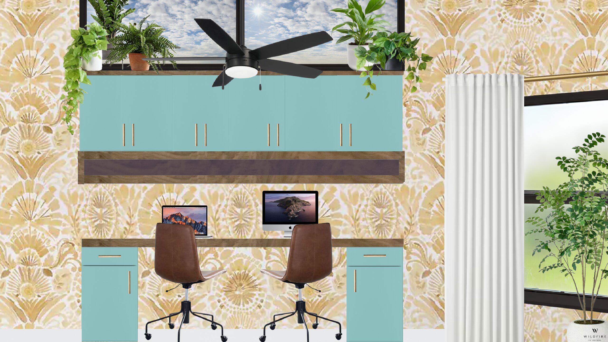Home office colorful design plan.