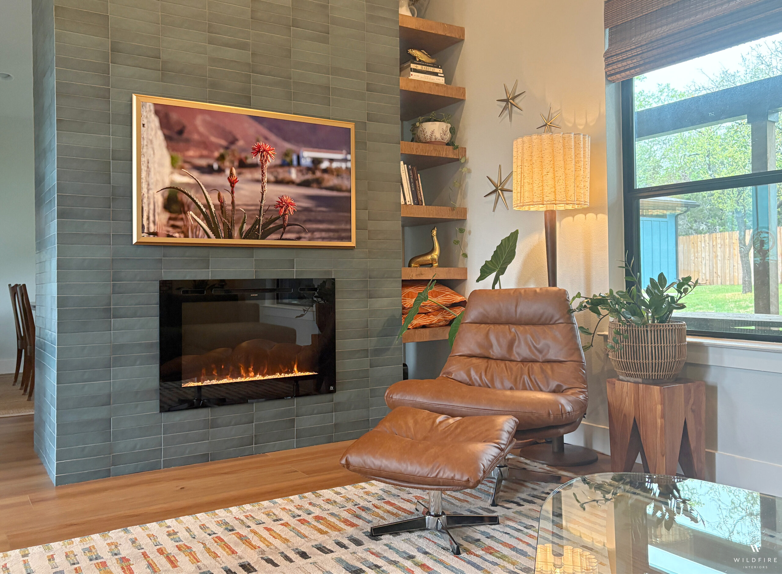 Teal fireplace