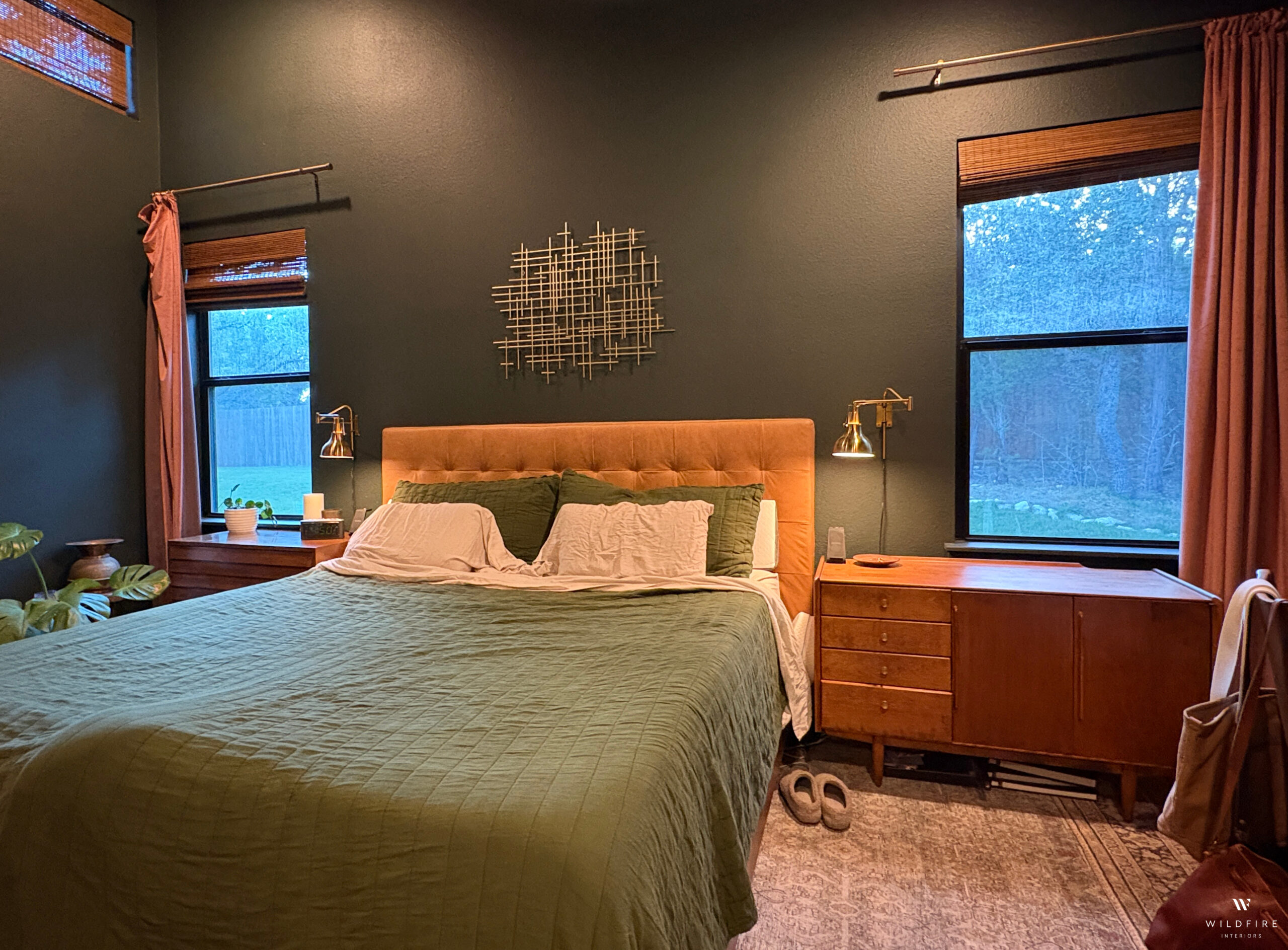 color drenched green bedroom