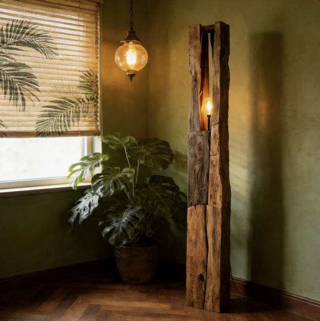 Rustic Solid Wood Floor Lamp