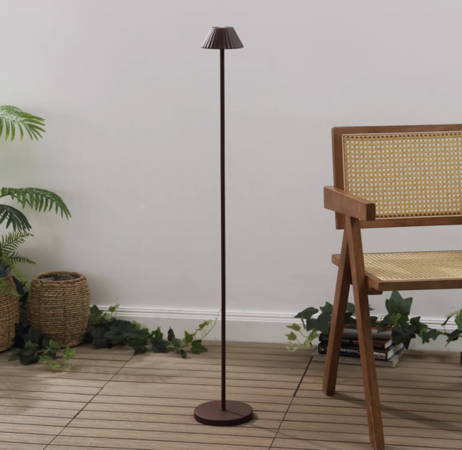 Mallory 44" Modern Minimalist Indoor/Outdoor Iron Pleated Shade Rechargeable/Cordless Dimmable Integrated LED Floor Lamp
