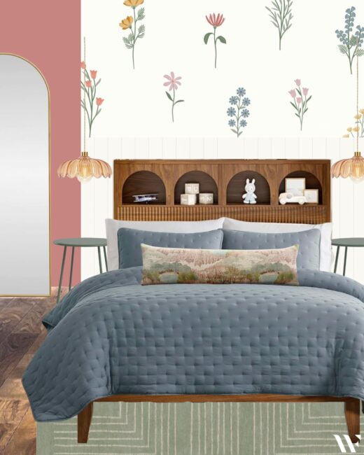 Feminine teen girl bedroom makeover mood board
