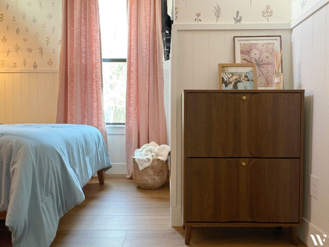 shoe cabinet in feminine teen girl bedroom